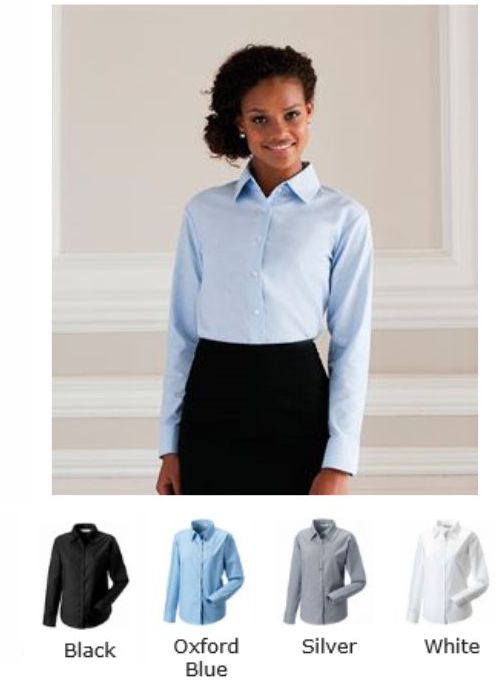 Russells 932F Ladies Long Sleeve Easy Care Oxford Shirt  Russells 932F Ladies Long Sleeve Easy Care Oxford Shirt